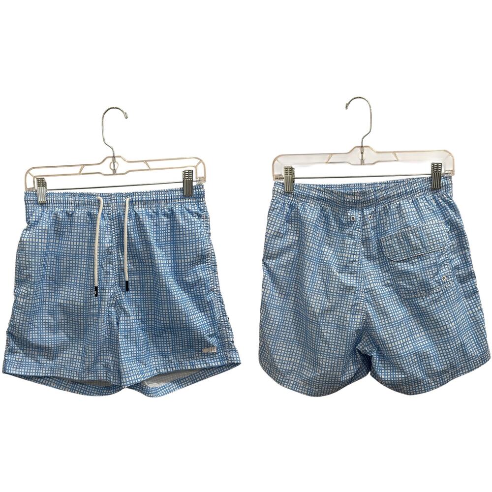 Solid & Striped Classic Swim Trunks Mini Grid Blue White Nylon Mesh Lined Sz‎ XS